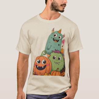 かわいいハロウィンのモンスターとパンプキンの友達 Tシャツ