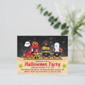 かわいいハロウィンのモンスター列車の招待状 ポストカード (スタンド正面)
