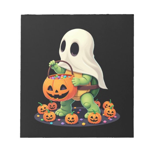 かわいいハロウィンの亀の幽霊とキャンディ（２） ノートパッド (正面)