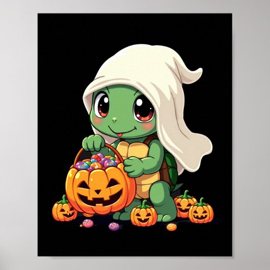 かわいいハロウィンの亀の幽霊とキャンディ(3) ポスター (正面)