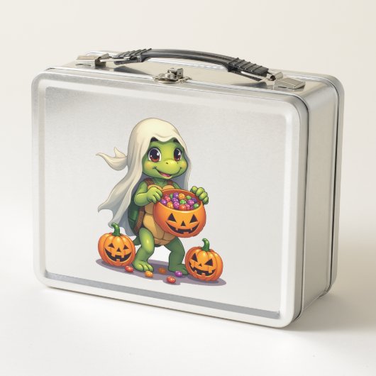 かわいいハロウィンの亀の幽霊とキャンディ（８） メタルランチボックス (正面)