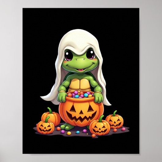 かわいいハロウィンの亀の幽霊とキャンディ (1) ポスター (正面)