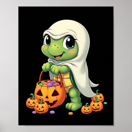 かわいいハロウィンの亀の幽霊とキャンディ(4) ポスター (正面)