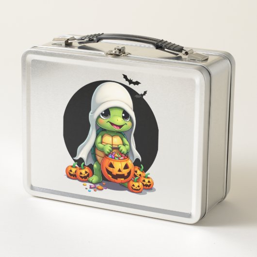 かわいいハロウィンの亀の幽霊とキャンディ (7) メタルランチボックス (正面)