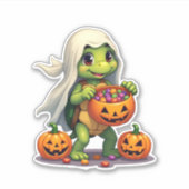 かわいいハロウィンの亀の幽霊とキャンディ (8) シール (正面)