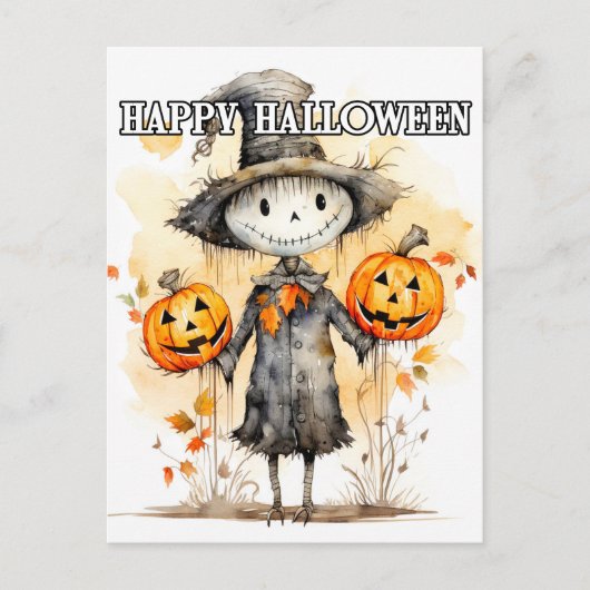 かわいいハロウィンの人形イラスト ポストカード (正面)