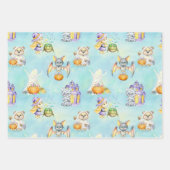 かわいいハロウィンの仮装の動物が青を扱う ラッピングペーパーシート (正面)