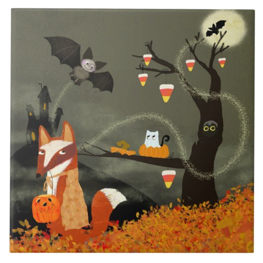 かわいいハロウィンの友達のセラミックタイル タイル (正面)