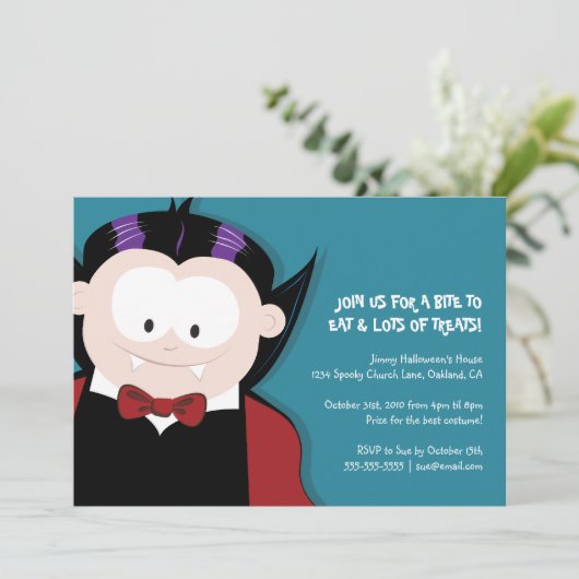 かわいいハロウィンの吸血鬼|の子供のパーティの招待状 招待状 (スタンド正面)