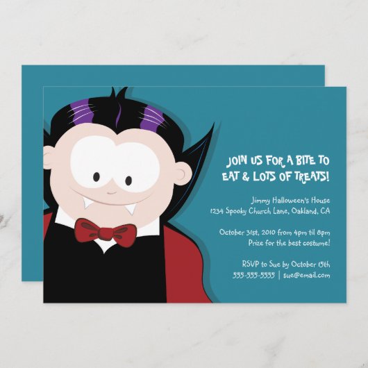 かわいいハロウィンの吸血鬼|の子供のパーティの招待状 招待状 (正面/裏面)