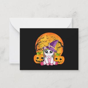 かわいいハロウィンの女の子 ウィッチ ユニコーン ハロウィン ノートカード