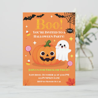 かわいいハロウィンの子供パーティーの招待状 | フレンドリー サンキューカード