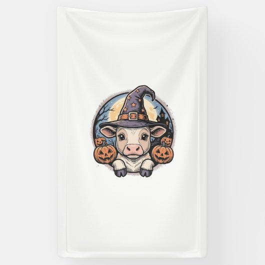 かわいいハロウィンの子牛魔女帽子ビンテージの彫刻デザイン 横断幕 (縦)