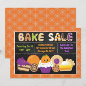 かわいいハロウィンの学校お菓子販売 招待状 (正面/裏面)