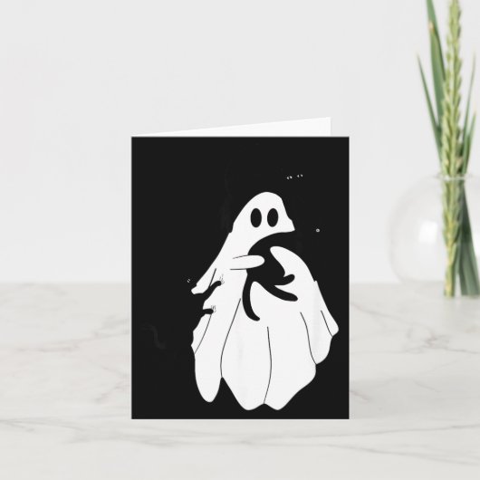 かわいいハロウィンの幽霊が3匹の黒猫を抱えている カード (正面)