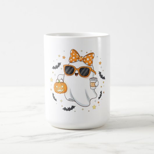 かわいいハロウィンの幽霊とかぼちゃ コーヒーマグカップ (中央)