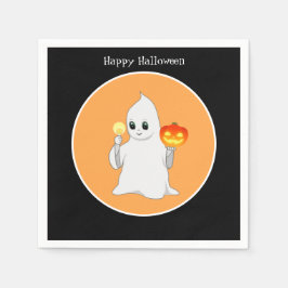 かわいいハロウィンの幽霊とかぼちゃ ブラックとオレンジ スタンダードカクテルナプキン