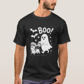 かわいいハロウィンの幽霊と犬のデザイン Bowwow Boo Tシャツ (正面)