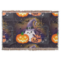かわいいハロウィンの幽霊と魔女の帽子とカボチャ