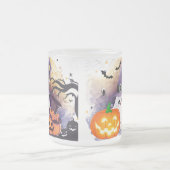 かわいいハロウィンの幽霊と魔女の帽子とカボチャ フロストグラスマグカップ (中央)