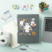 かわいいハロウィンの幽霊と魔女の帽子ランタンとコウモリ シール (iPadカバー)