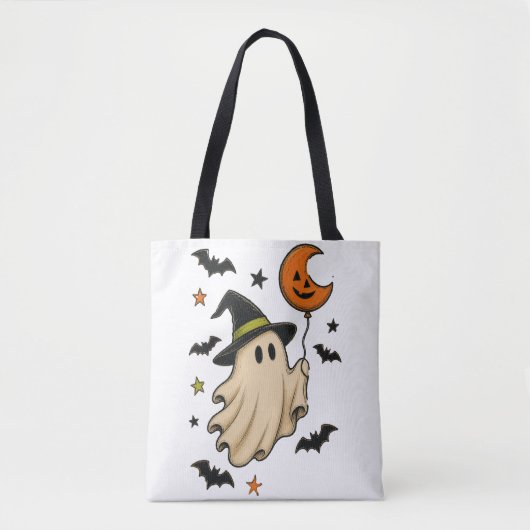 かわいいハロウィンの幽霊と魔法使いの帽子 トートバッグ (正面)