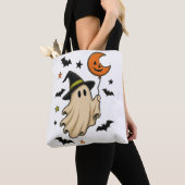 かわいいハロウィンの幽霊と魔法使いの帽子 トートバッグ (クローズアップ)