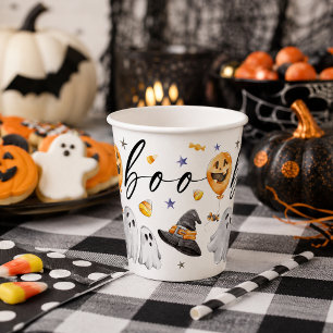 かわいいハロウィンの幽霊のかぼちゃの水彩パーティー 紙コップ