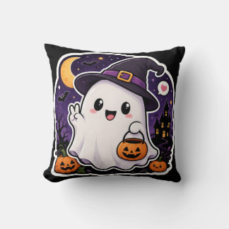 かわいいハロウィンの幽霊のかぼちゃステッカーTシャツ クッション