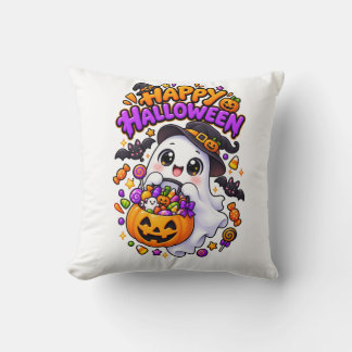 かわいいハロウィンの幽霊のキャンディパンプキン クッション