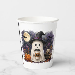 かわいいハロウィンの幽霊のコーヒーカップ水彩画 紙コップ