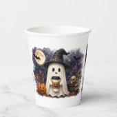 かわいいハロウィンの幽霊のコーヒーカップ水彩画 紙コップ (正面)