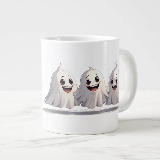 かわいいハロウィンの幽霊のスマイル 👻 ジャンボコーヒーマグカップ (正面右)