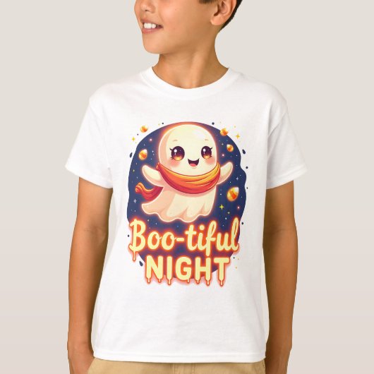 かわいいハロウィンの幽霊の夜Tシャツデザイン Tシャツ (正面)