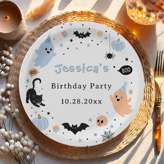 かわいいハロウィンの幽霊の誕生日パーティー ペーパープレート