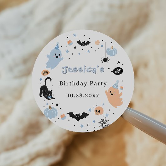 かわいいハロウィンの幽霊の誕生日パーティー ラウンドシール