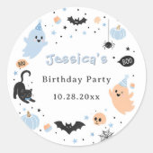 かわいいハロウィンの幽霊の誕生日パーティー ラウンドシール (正面)
