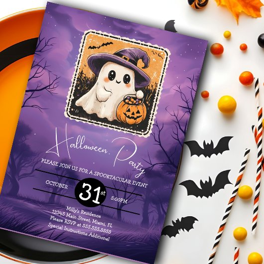 かわいいハロウィンの幽霊の誕生日パーティー 招待状