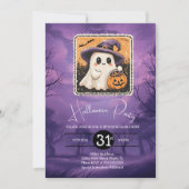 かわいいハロウィンの幽霊の誕生日パーティー 招待状 (正面)
