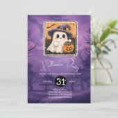 かわいいハロウィンの幽霊の誕生日パーティー 招待状 (スタンド正面)