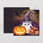 かわいいハロウィンの幽霊の魔法使いの帽子とカボチャ 招待状 (正面/裏面)