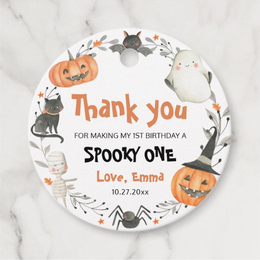 かわいいハロウィンの幽霊の1歳の誕生日飾り フェイバータグ (正面)