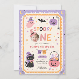 かわいいハロウィンの幽霊の1歳の誕生日 招待状