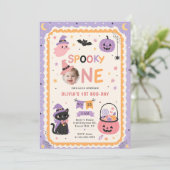 かわいいハロウィンの幽霊の1歳の誕生日 招待状 (スタンド正面)