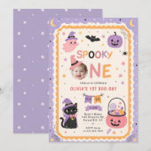 かわいいハロウィンの幽霊の1歳の誕生日 招待状 (正面/裏面)
