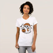 かわいいハロウィンの幽霊オレンジ色のビーニー帽秋の精神 Tシャツ (正面フル)