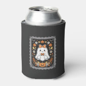 かわいいハロウィンの幽霊カボチャの花のTシャツデザイン 缶クーラー (缶正面)