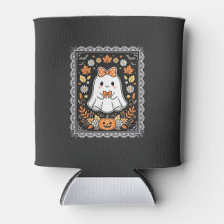 かわいいハロウィンの幽霊カボチャの花のTシャツデザイン 缶クーラー