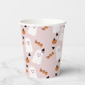 かわいいハロウィンの幽霊グールオレンジピンクの紙吹雪 紙コップ (裏面)