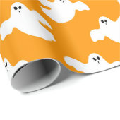 かわいいハロウィンの幽霊模様オレンジ ラッピングペーパー (ロールコーナー)